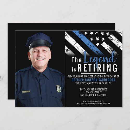 Police Retirement Thin Blue Line Flag Photo Invitation