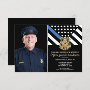 Police Retirement Thin Blue Line Flag Photo Invitation