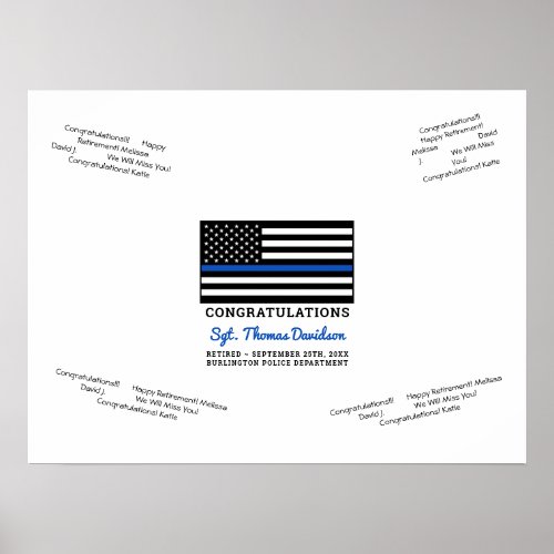 Police Retirement Thin Blue Line Guest Book Poster
