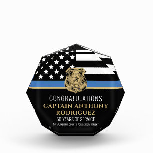 Police Retirement Thin Blue Line Law Enforcement Acrylic Award