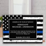 Police Retirement Thin Blue Line Law Enforcement Acrylic Award<br><div class="desc">Celebrate and show your appreciation to an outstanding Police Officer with this Thin Blue Line Award - American flag design in Police Flag colors , distressed design. Personalize this police retirement award with officers name, text with law enforcement department name and community, and date of retirement. COPYRIGHT © 2020 Judy...</div>