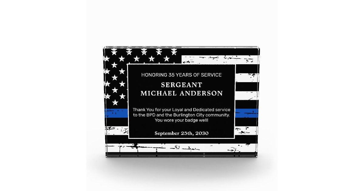 Police Retirement Thin Blue Line Law Enforcement Acrylic Award | Zazzle.com