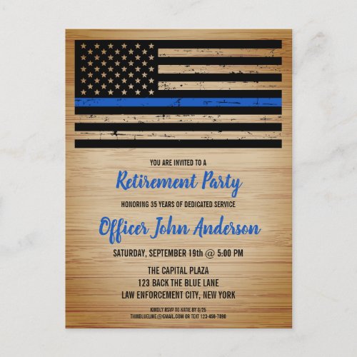 Police Retirement Thin Blue Line Law Enforcement Announcement Postcard