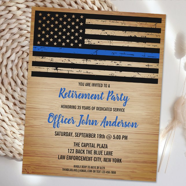 Police Retirement Thin Blue Line Law Enforcement Announcement Postcard (Creator Uploaded)