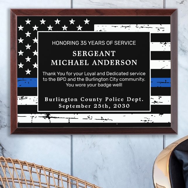 Police Retirement Thin Blue Line Law Enforcement Award Plaque (Creator Uploaded)
