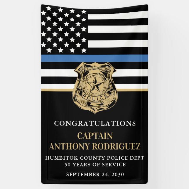 Police Retirement Thin Blue Line Law Enforcement Banner (Vertical)