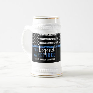 Police Retirement Thin Blue Line Law Enforcement Beer Stein