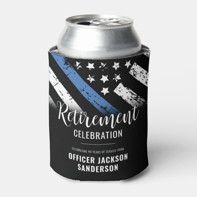 Police Retirement Thin Blue Line Law Enforcement Can Cooler (Can Front)