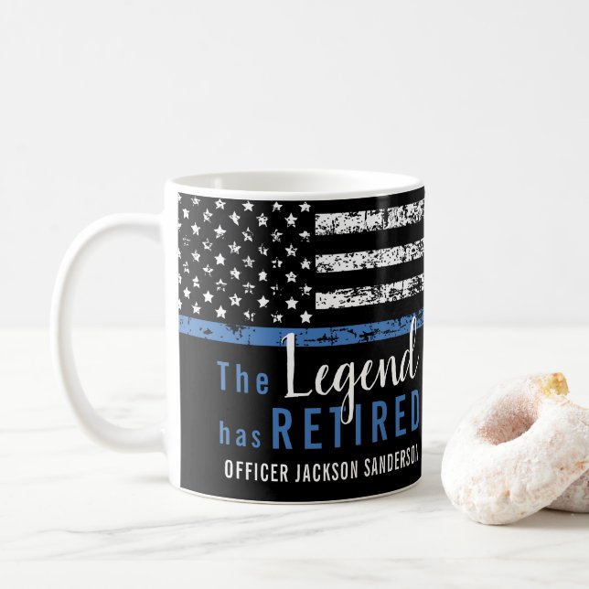 Police Retirement Thin Blue Line Law Enforcement Coffee Mug (With Donut)