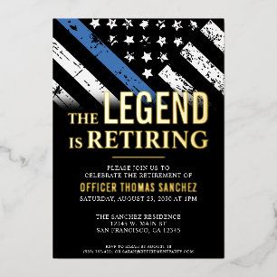 Police Retirement Thin Blue Line Law Enforcement Foil Invitation