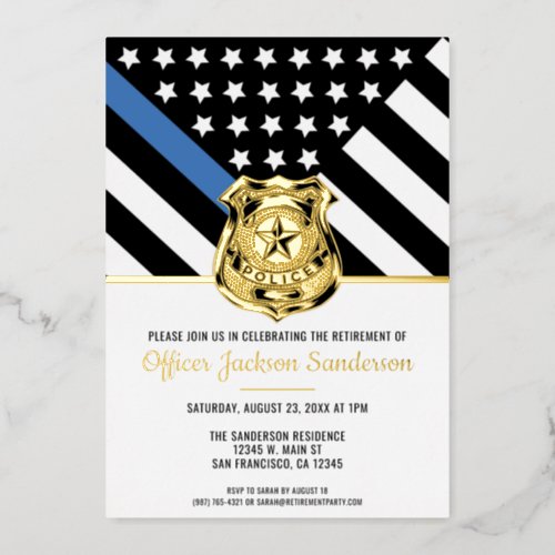 Police Retirement Thin Blue Line Law Enforcement Foil Invitation