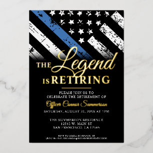 Police Retirement Thin Blue Line Law Enforcement Foil Invitation