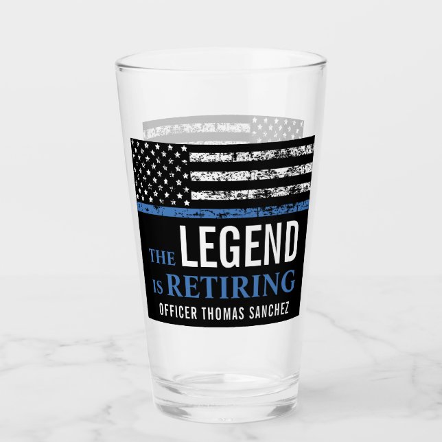 Police Retirement Thin Blue Line Law Enforcement Glass (Front)