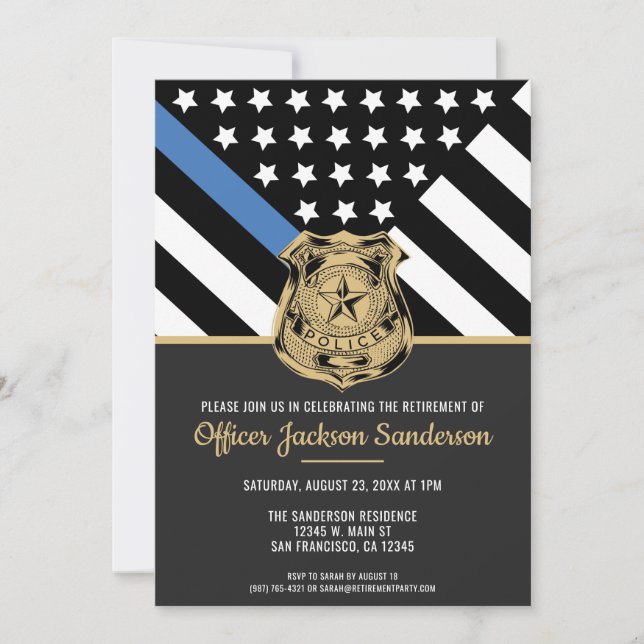 Police Retirement Thin Blue Line Law Enforcement Invitation (Front)