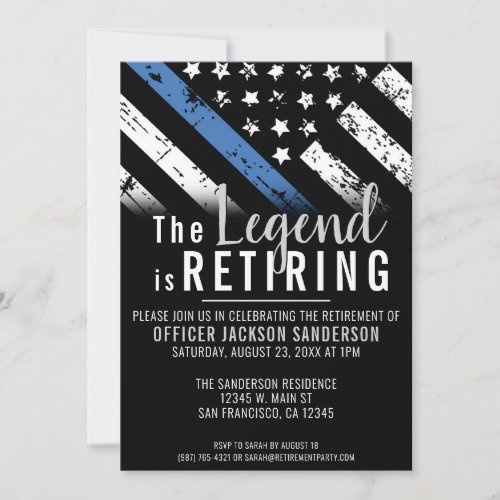 Police Retirement Thin Blue Line Law Enforcement Invitation