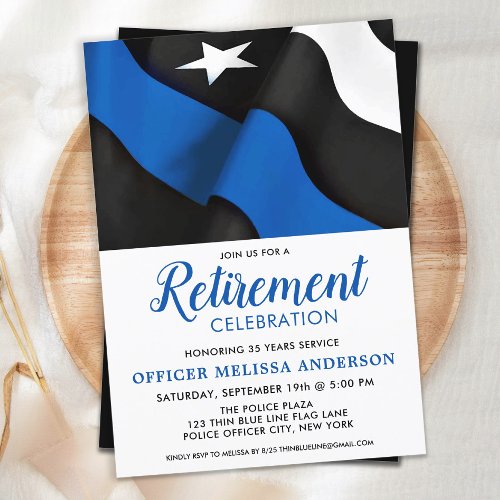 Police Retirement Thin Blue Line Law Enforcement   Invitation