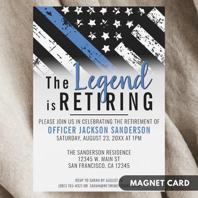 Police Retirement Thin Blue Line Law Enforcement Magnetic Invitation (Police Retirement Blue Line Flag Law Enforcement Magnetic Invitation)