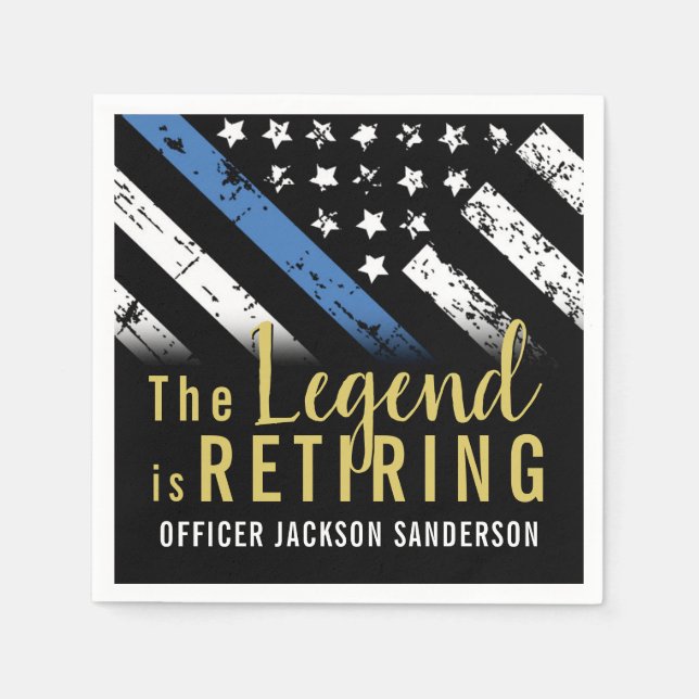 Police Retirement Thin Blue Line Law Enforcement Napkins (Front)