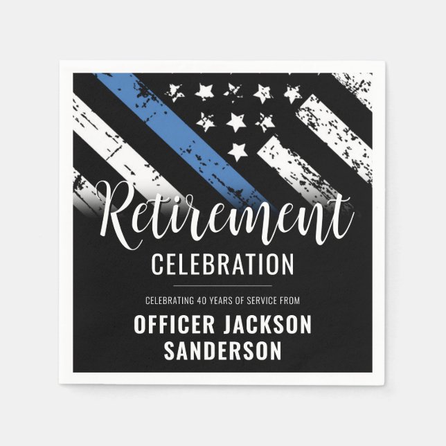 Police Retirement Thin Blue Line Law Enforcement Napkins (Front)