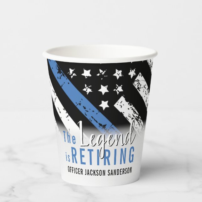 Police Retirement Thin Blue Line Law Enforcement Paper Cups (Front)