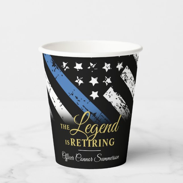 Police Retirement Thin Blue Line Law Enforcement Paper Cups (Front)