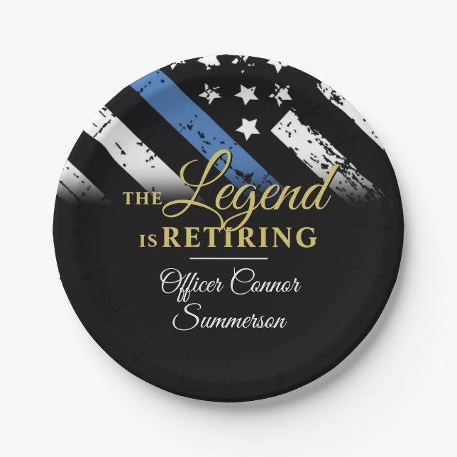 Police Retirement Thin Blue Line Law Enforcement Paper Plates (Front)