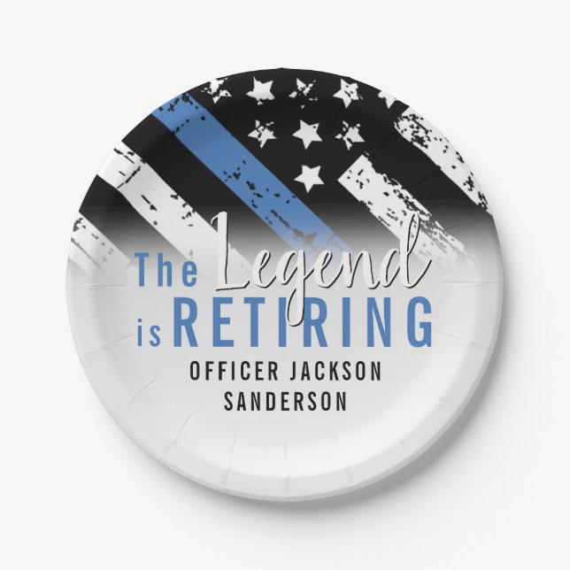 Police Retirement Thin Blue Line Law Enforcement Paper Plates (Front)