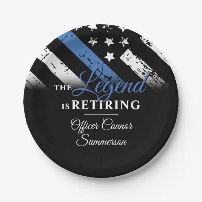 Police Retirement Thin Blue Line Law Enforcement Paper Plates (Front)