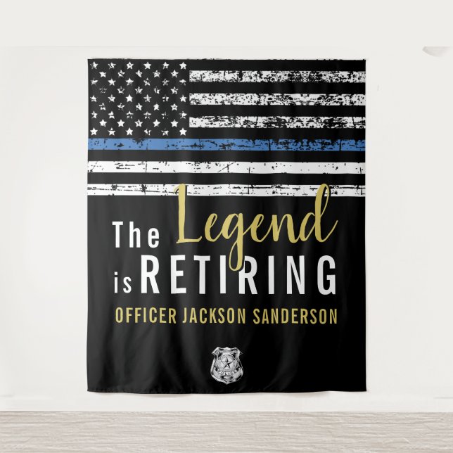 Police Retirement Thin Blue Line Law Enforcement Tapestry (Front)