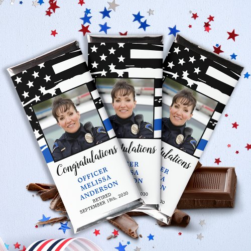 Police Retirement Thin Blue Line Personalized Hershey Bar Favors