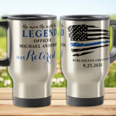 Police Retirement Thin Blue Line Personalized  Travel Mug at Zazzle