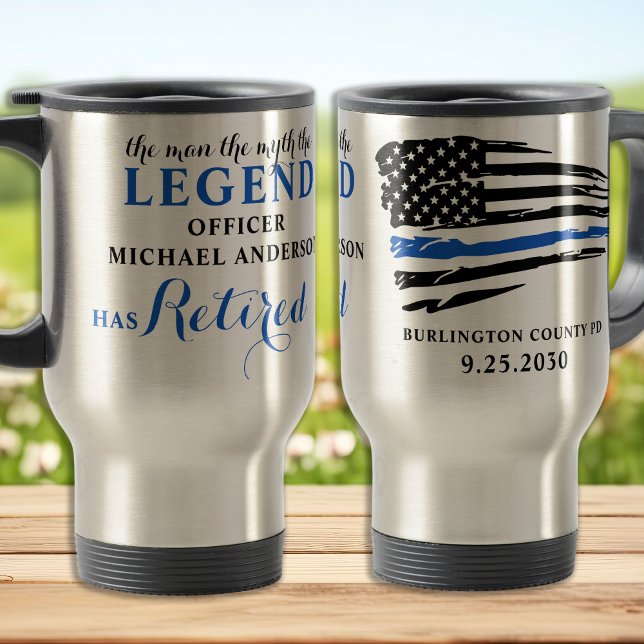 Police Retirement Thin Blue Line Personalized  Travel Mug (Creator Uploaded)