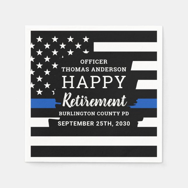 Police Retirement Thin Blue Line Police Flag Napkins (Front)
