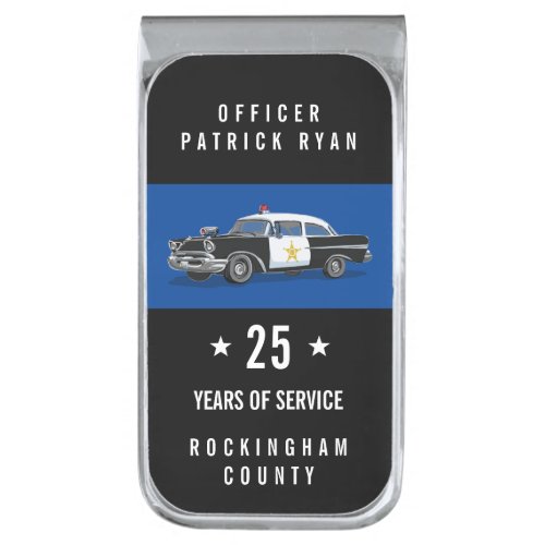 Police Retirement Vintage Police Car Monogram Name Silver Finish Money Clip