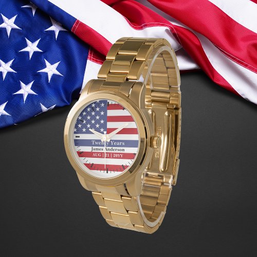 Police Retirement Watch Thin Blue Line US Flag