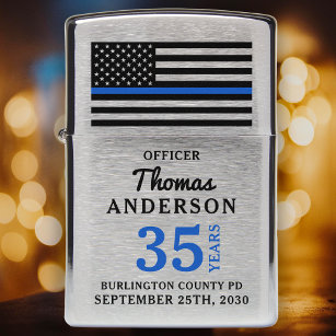 Police Retirement Years Of Service Thin Blue Line  Zippo Lighter