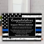 Police Retirement Years Service Law Enforcement Acrylic Award<br><div class="desc">Celebrate and show your appreciation to an outstanding Police Officer with this Thin Blue Line Award - American flag design in Police Flag colors , distressed design. Personalize this police retirement award with officers name, text with law enforcement department name and community, and date of retirement. Perfect of police retirement...</div>