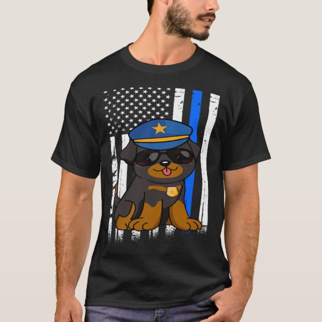 Police Rottweiler Dog Back the Blue Law Enforcemen T-Shirt (Front)