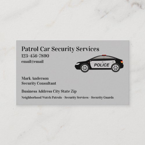 Police Security Patrol Car Services Business Card