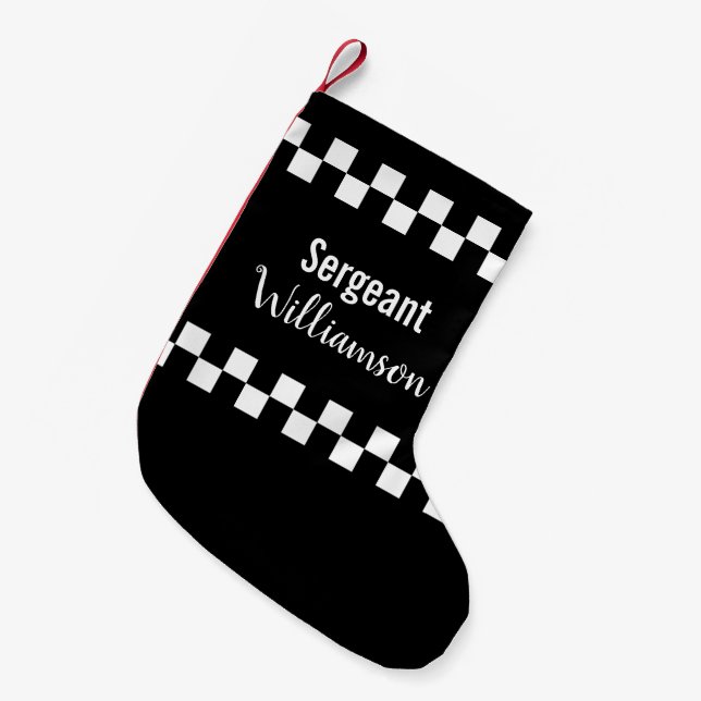 Police Sergeant Black and White Checkerboard Small Christmas Stocking (Front (Hanging))