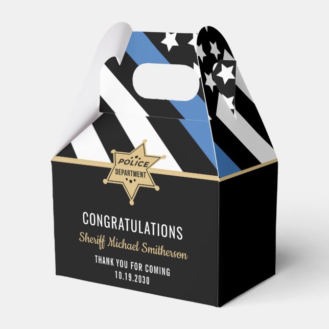 Police Sheriff Retirement Thin Blue Line Flag Favor Boxes (Front Side)