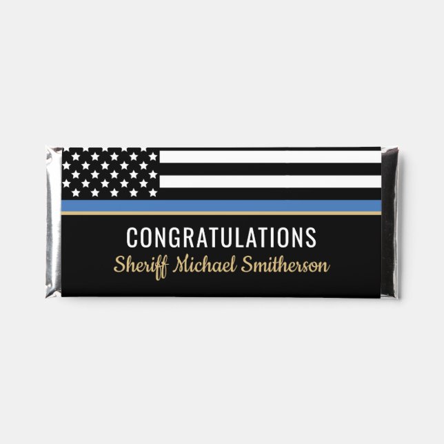 Police Sheriff Retirement Thin Blue Line Flag Hershey Bar Favors (Front)