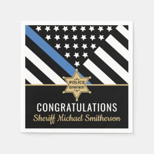 Police Sheriff Retirement Thin Blue Line Flag Napkins