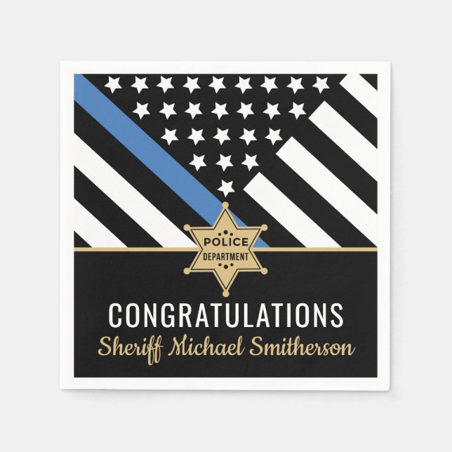 Police Sheriff Retirement Thin Blue Line Flag Napkins (Front)