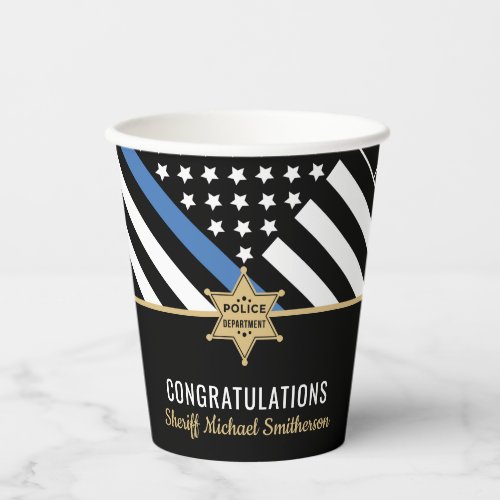 Police Sheriff Retirement Thin Blue Line Flag Paper Cups