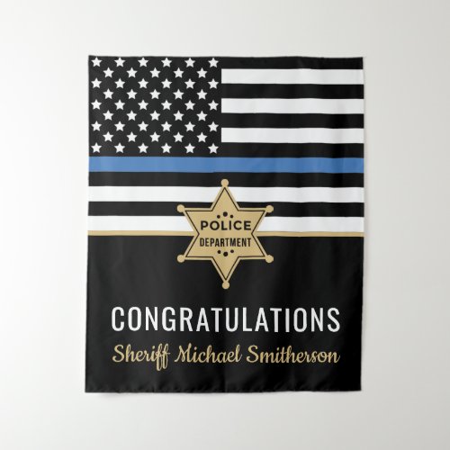 Police Sheriff Retirement Thin Blue Line Flag Tapestry