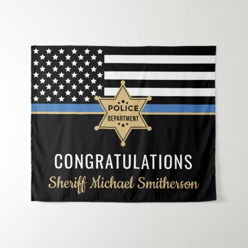 Police Sheriff Retirement Thin Blue Line Flag Tapestry