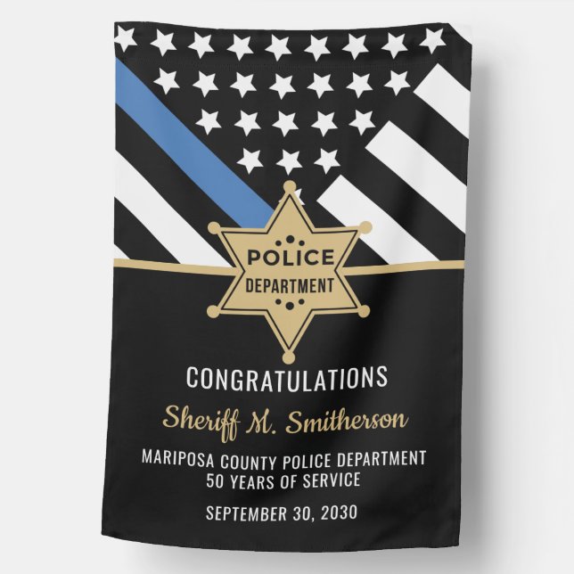 Police Sheriff Retirement Thin Blue Line Welcome House Flag (Front)