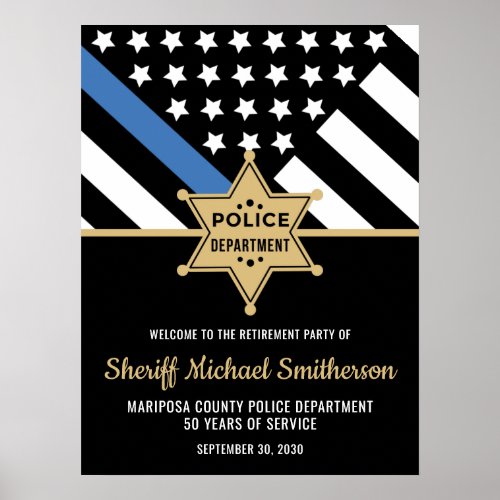 Police Sheriff Retirement Thin Blue Line Welcome Poster