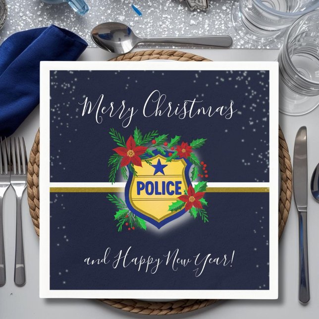 Police Shield Merry Christmas & Happy New Year Napkins (Creator Uploaded)